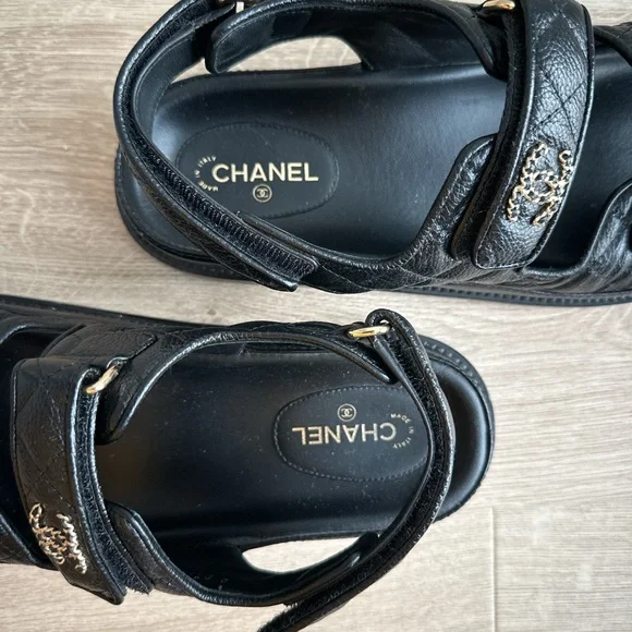 CHANEL Black Leather Logo Sandals - Picture 5 of 5